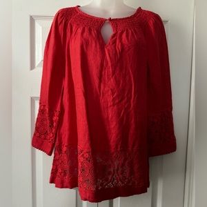 Charter Club Linen Smocked Lace/Crochet Tunic NWT